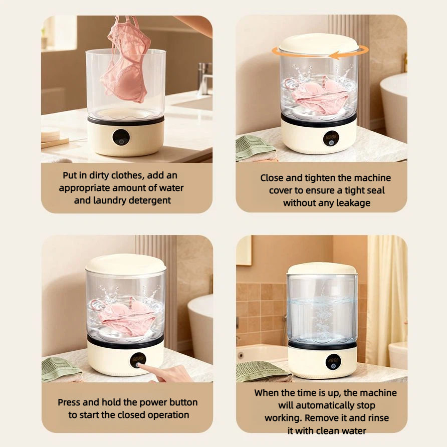 Mini Portable Washing Machine | 3L Travel Washer for Underwear & Socks | Wireless Smallwashing machine with 99.99% Sterilization & LCD Display - Image 7
