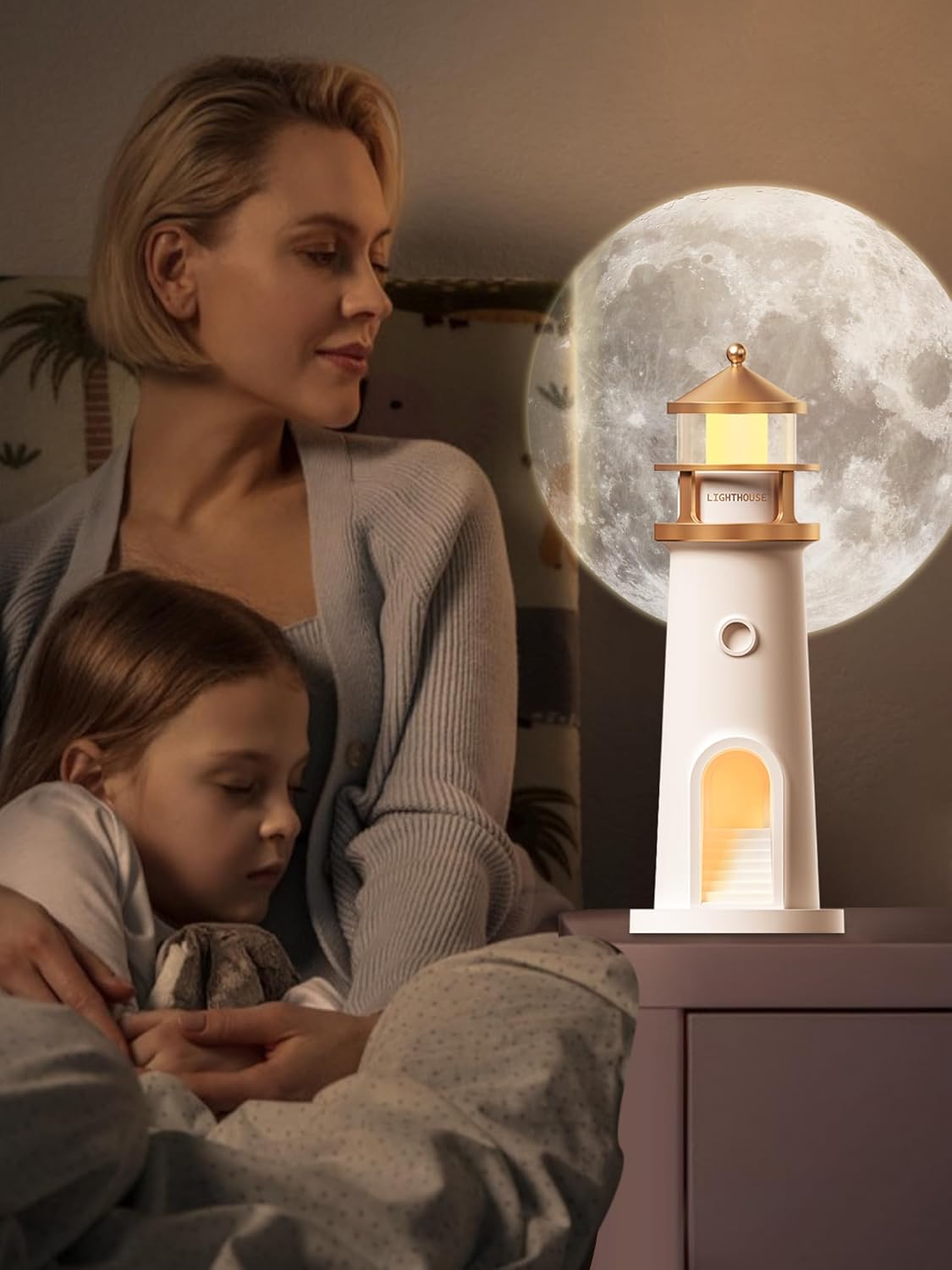 Moon Lamp Projector Night Light,Lighthouse Lamp Decor Night Light for Kids,Moon Light Galaxy Projector Rechargeable LED Aesthetic Table Lamp Christmas Birthday Gifts for Kids Boys Girl - Image 3
