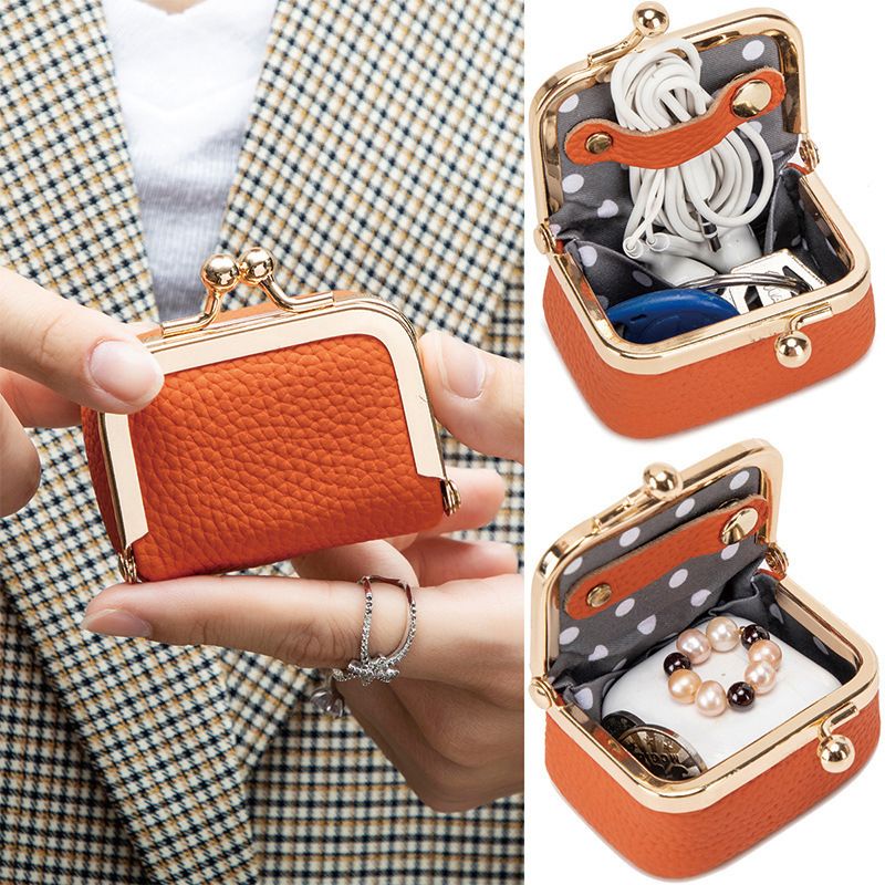 Genuine Leather Mini Kiss-Lock Pouch | Jewelry & Earbuds Case - Image 4