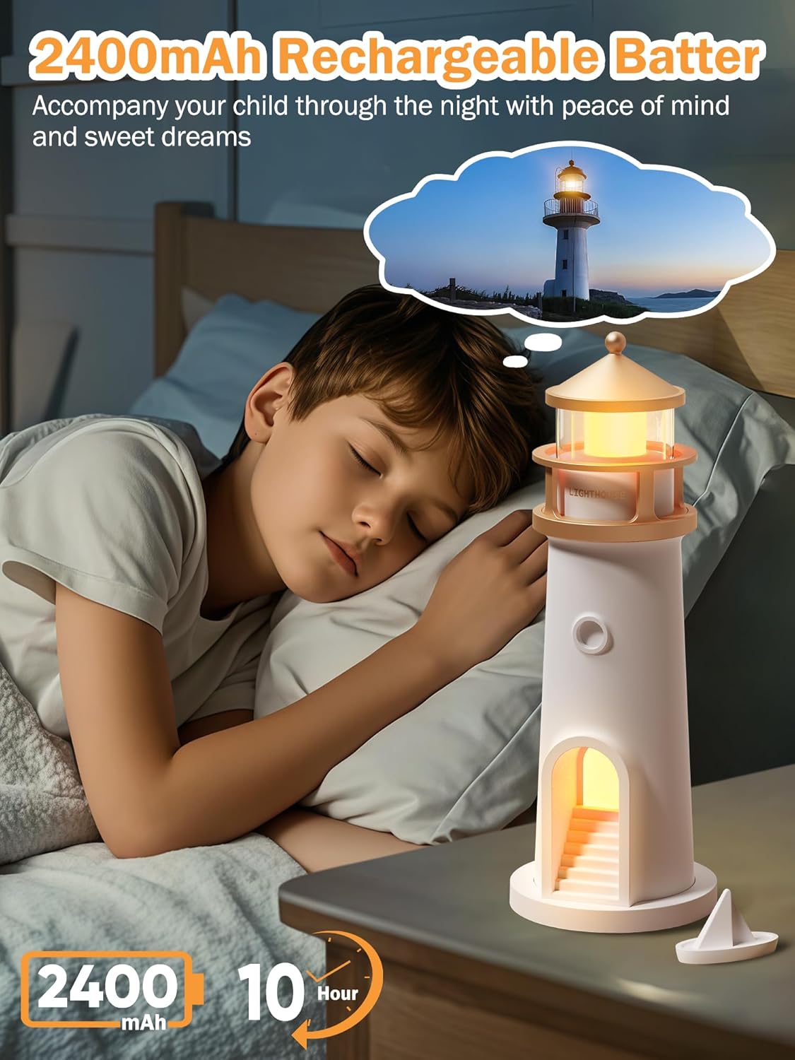 Moon Lamp Projector Night Light,Lighthouse Lamp Decor Night Light for Kids,Moon Light Galaxy Projector Rechargeable LED Aesthetic Table Lamp Christmas Birthday Gifts for Kids Boys Girl - Image 5