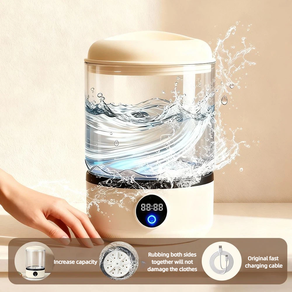 Mini Portable Washing Machine | 3L Travel Washer for Underwear & Socks | Wireless Smallwashing machine with 99.99% Sterilization & LCD Display - Image 2